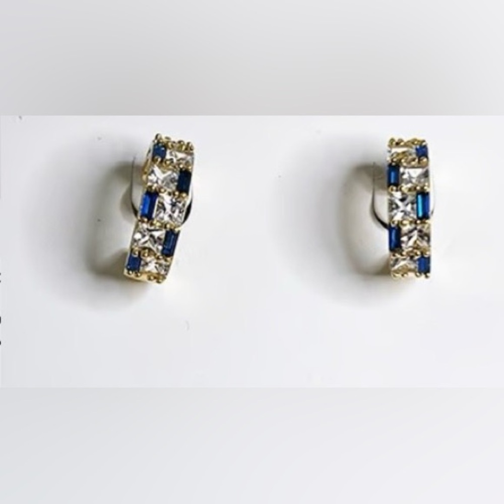 R.H. Macy’s Sterling White Sapphire & Blue Spinel Hoop Earrings